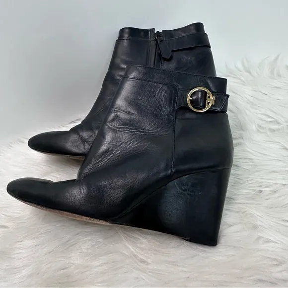 Tory Burch Sofia Wedge Bootie Black Nappa Leather