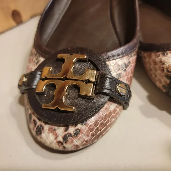 Tory Burch Women's Ballet Flats In Shades Of Brown Snakeskin Leather Size 7.5