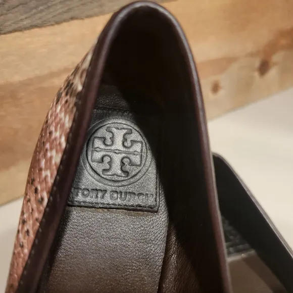 Tory Burch Women's Ballet Flats In Shades Of Brown Snakeskin Leather Size 7.5