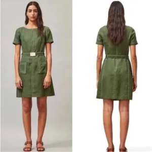 Tory Burch womens belted lined green casual shift mini dress size 0
