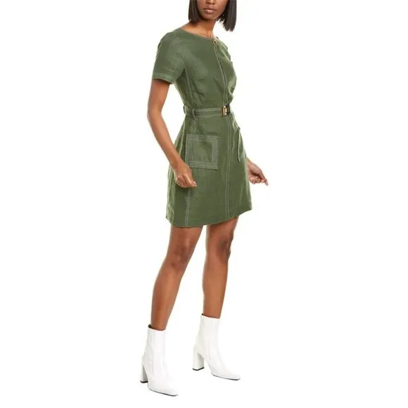 Tory Burch womens belted lined green casual shift mini dress size 0