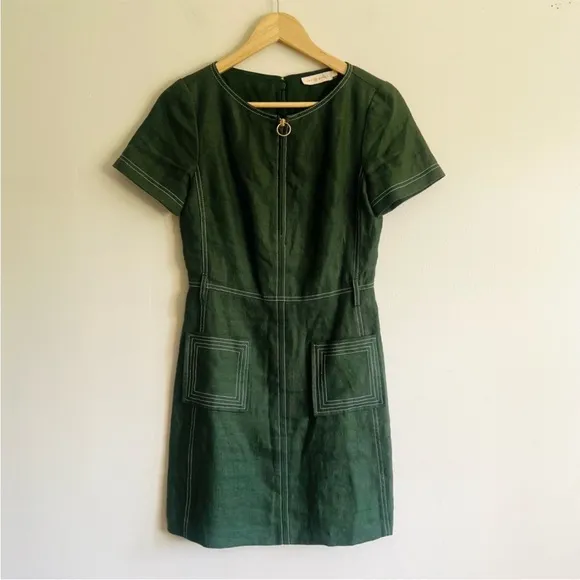 Tory Burch womens belted lined green casual shift mini dress size 0