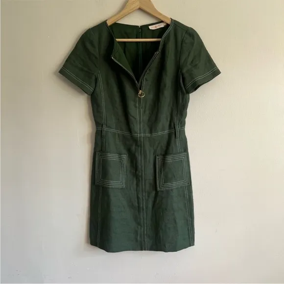 Tory Burch womens belted lined green casual shift mini dress size 0