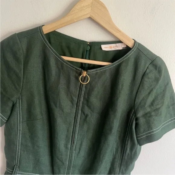 Tory Burch womens belted lined green casual shift mini dress size 0