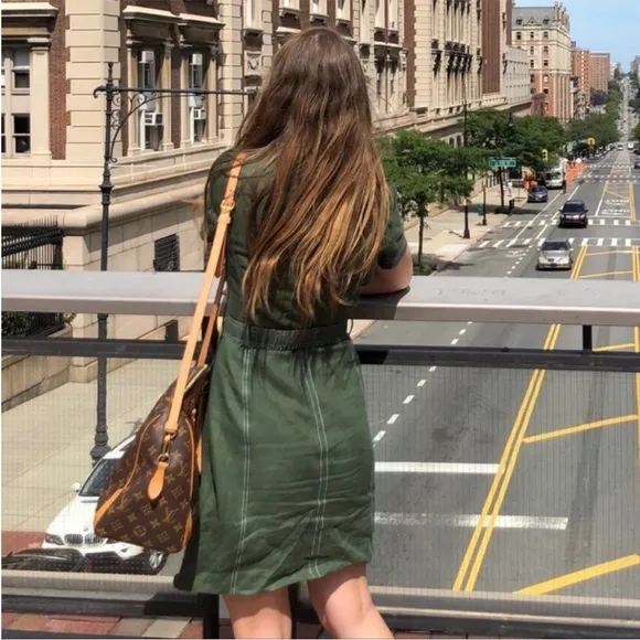 Tory Burch womens belted lined green casual shift mini dress size 0