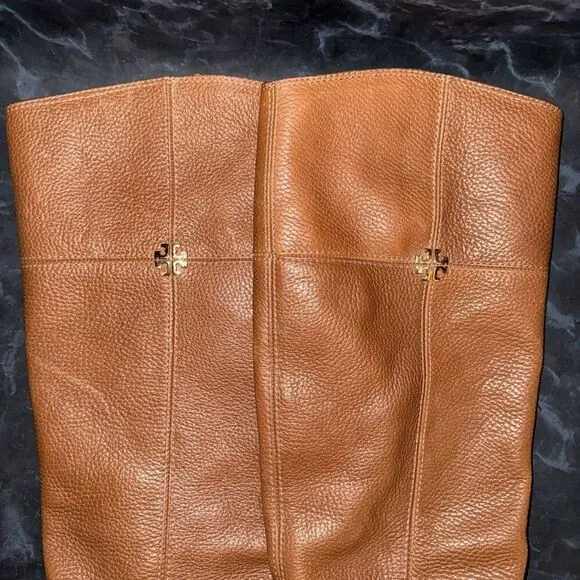 Tory Burch 'Jolie' Riding Boots Mid Calf Brown Leather Comfort Shoes Size 8M