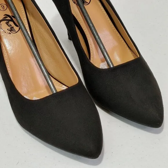 Trary Pointed Toe High Heel Suede Black Pumps Women's Size 9