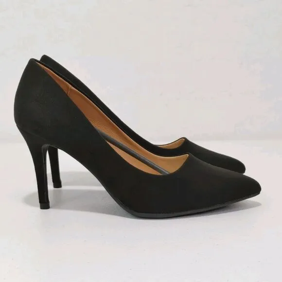 Trary Pointed Toe High Heel Suede Black Pumps Women's Size 9