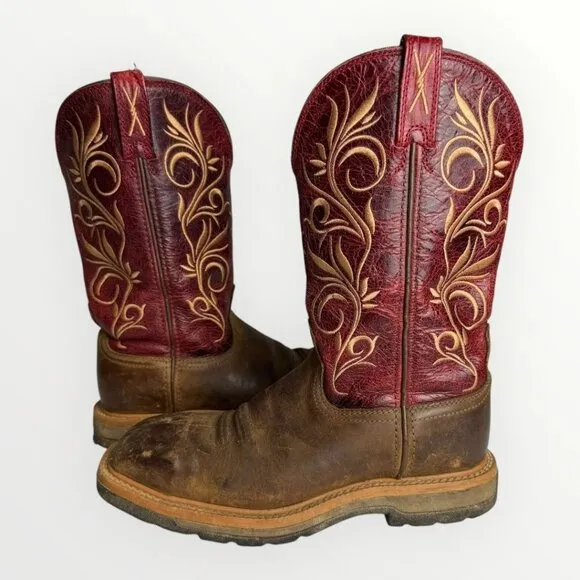 TWISTED X Leather Cowgirl Work Boots Steel Toe Women's Red/Brown Western WLCS003