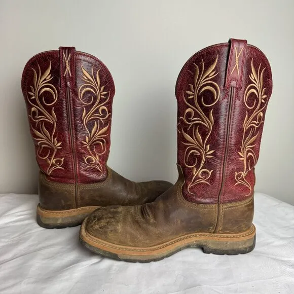 TWISTED X Leather Cowgirl Work Boots Steel Toe Women's Red/Brown Western WLCS003