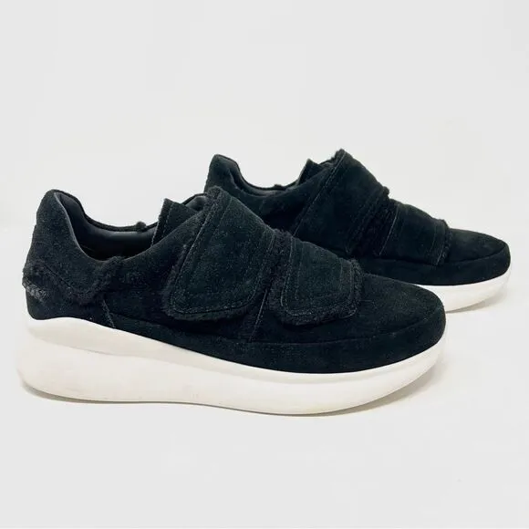 UGG Ashby Spill Seam Trainer Black Suede Laceless Chunky Platform Sneakers 9