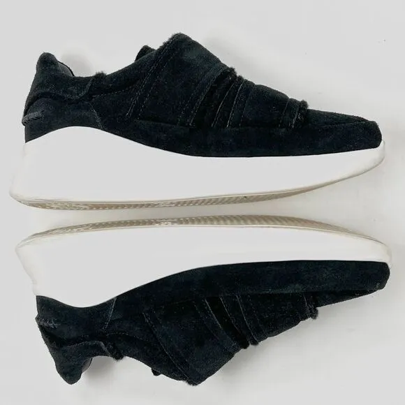 UGG Ashby Spill Seam Trainer Black Suede Laceless Chunky Platform Sneakers 9