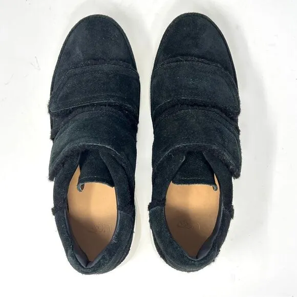 UGG Ashby Spill Seam Trainer Black Suede Laceless Chunky Platform Sneakers 9