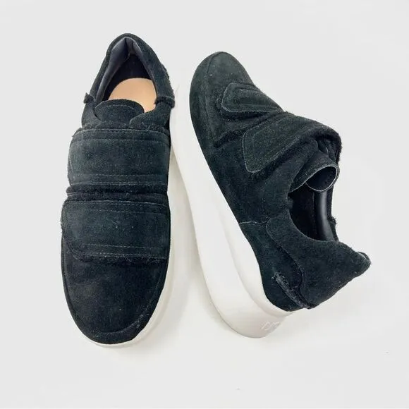 UGG Ashby Spill Seam Trainer Black Suede Laceless Chunky Platform Sneakers 9