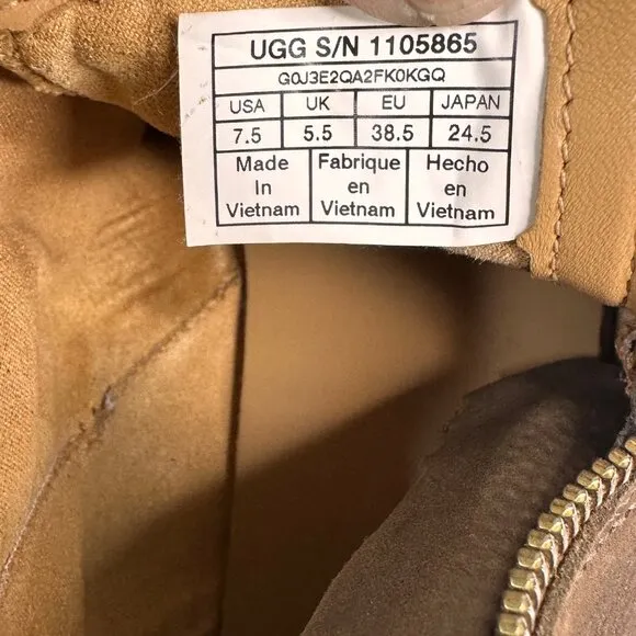 Ugg Aureo II Waterproof Brown Leather Zip Ankle Boots Womens Size 7.5