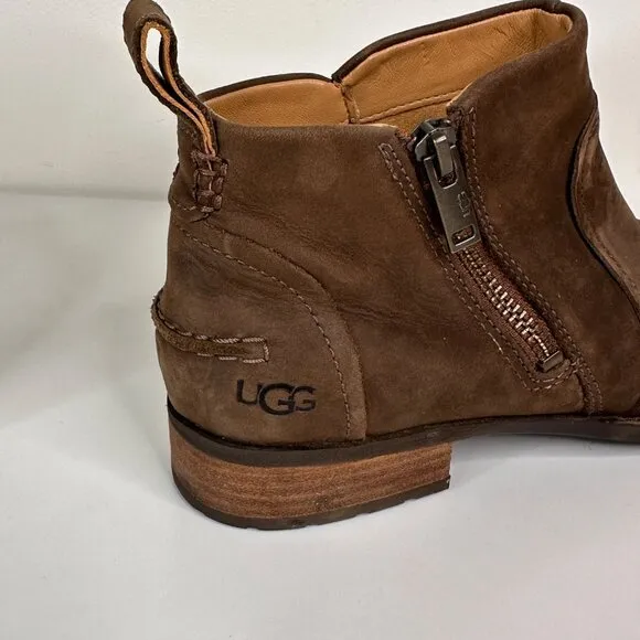 Ugg Aureo II Waterproof Brown Leather Zip Ankle Boots Womens Size 7.5