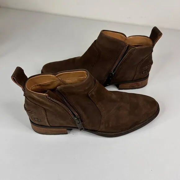 Ugg Aureo II Waterproof Brown Leather Zip Ankle Boots Womens Size 7.5
