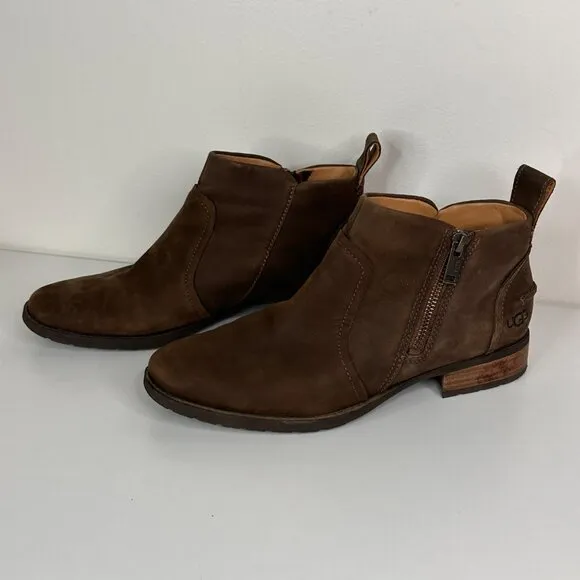Ugg Aureo II Waterproof Brown Leather Zip Ankle Boots Womens Size 7.5
