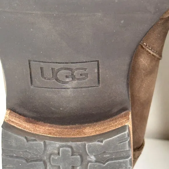 Ugg Aureo II Waterproof Brown Leather Zip Ankle Boots Womens Size 7.5