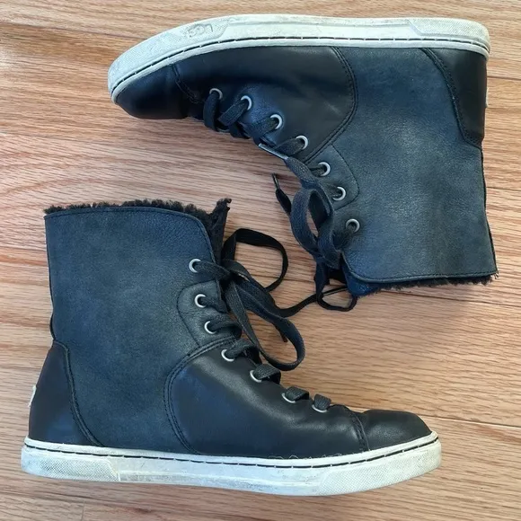 UGG Black Croft Luxe Quilt Shearling Lined Leather Suede High Top Sneakers 6.5