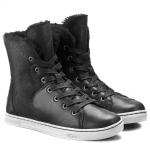UGG Black Croft Luxe Quilt Shearling Lined Leather Suede High Top Sneakers 6.5