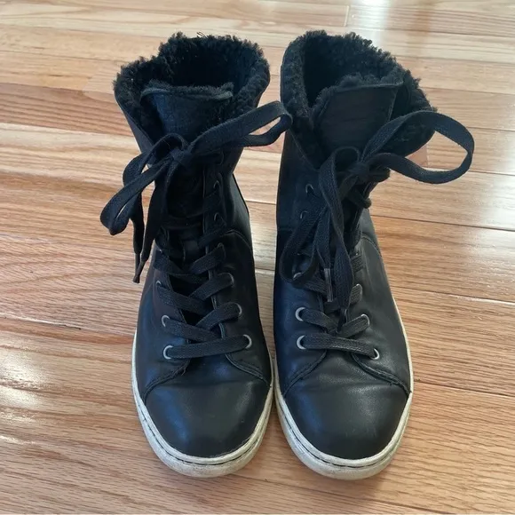 UGG Black Croft Luxe Quilt Shearling Lined Leather Suede High Top Sneakers 6.5