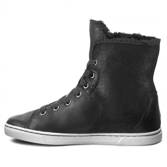 UGG Black Croft Luxe Quilt Shearling Lined Leather Suede High Top Sneakers 6.5