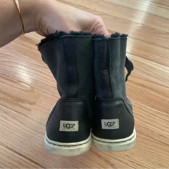 UGG Black Croft Luxe Quilt Shearling Lined Leather Suede High Top Sneakers 6.5
