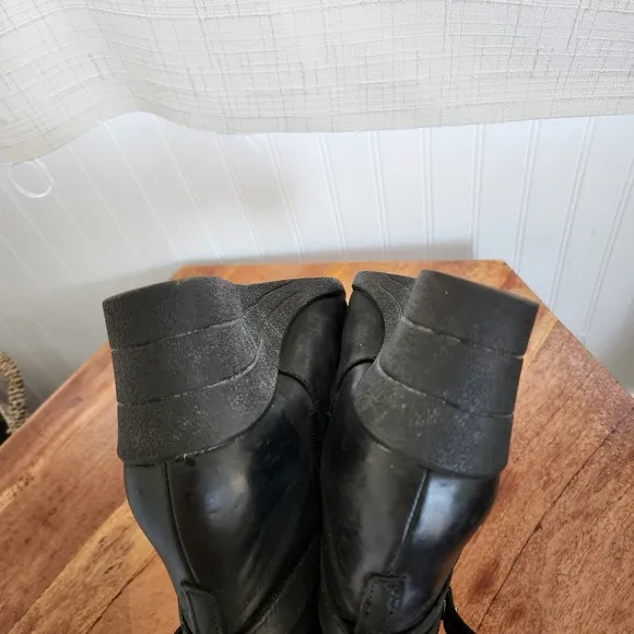 UGG Black Emalie Cozy Waterproof Leather Wedge Ankle Boots 9