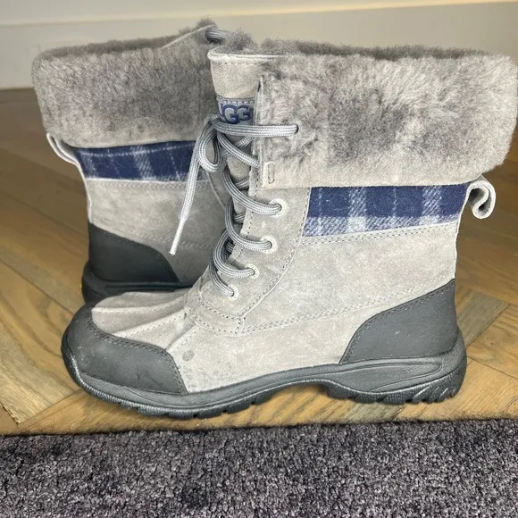 UGG BOOTS BUTTE II GRAY LEATHER SIZE YOUTH 4 FIT'S WOMEN'S 6