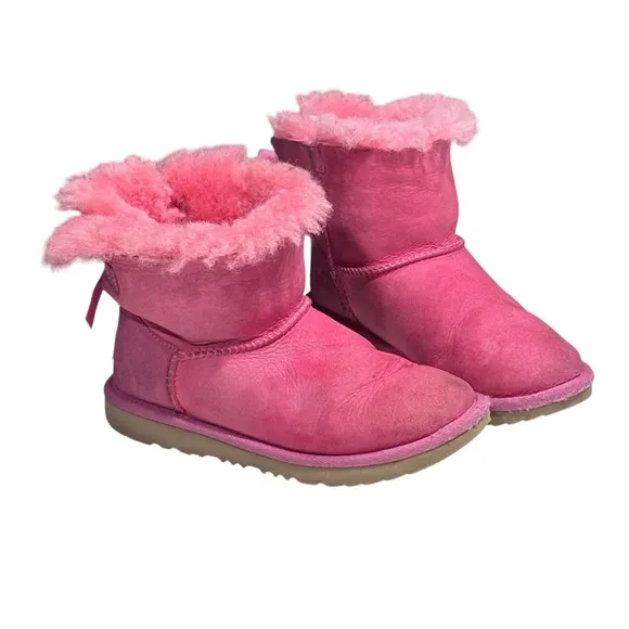 Ugg | Girls Pink Toddler Mini Bailey Bow Winter Leather Boots
