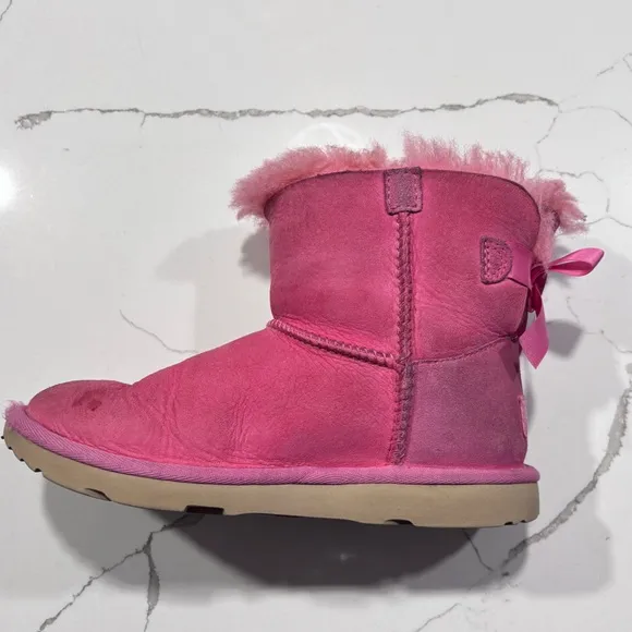 Ugg | Girls Pink Toddler Mini Bailey Bow Winter Leather Boots