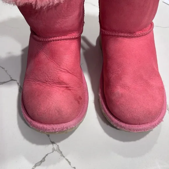 Ugg | Girls Pink Toddler Mini Bailey Bow Winter Leather Boots