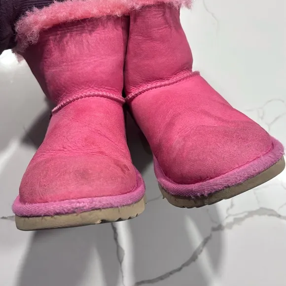 Ugg | Girls Pink Toddler Mini Bailey Bow Winter Leather Boots