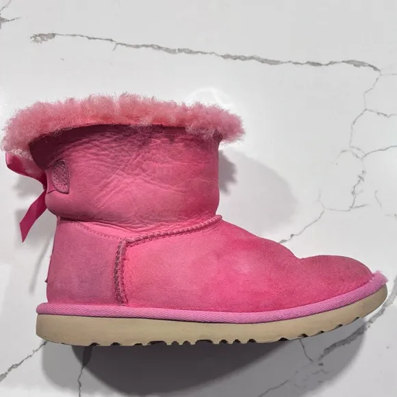 Ugg | Girls Pink Toddler Mini Bailey Bow Winter Leather Boots
