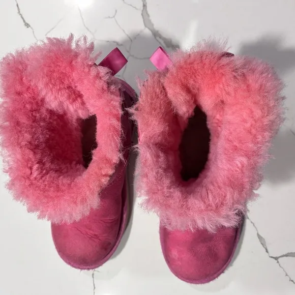 Ugg | Girls Pink Toddler Mini Bailey Bow Winter Leather Boots