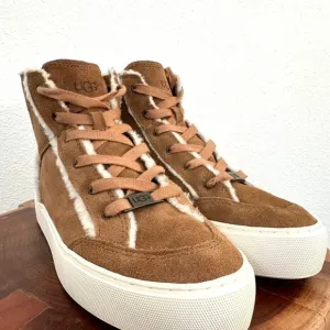UGG High-Top Sneakers in Chestnut Suede, Size 7 - Excellent Condition