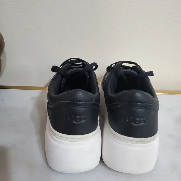 UGG Marin Lace Black Platform Leather Sneakers Women's Shoe 10 NEW