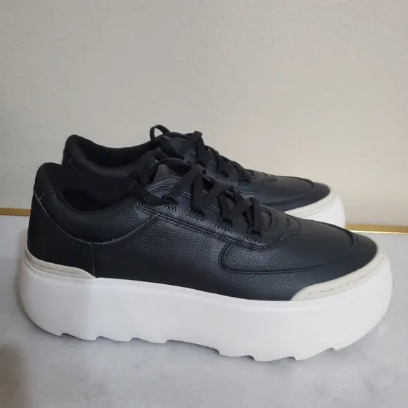 UGG Marin Lace Black Platform Leather Sneakers Women's Shoe 10 NEW
