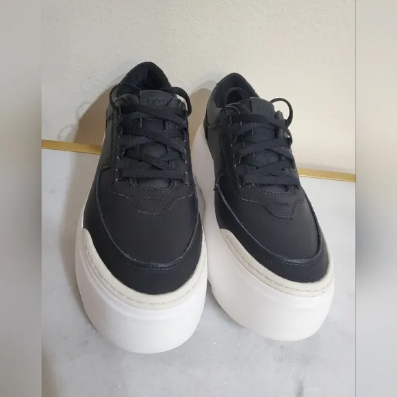 UGG Marin Lace Black Platform Leather Sneakers Women's Shoe 10 NEW