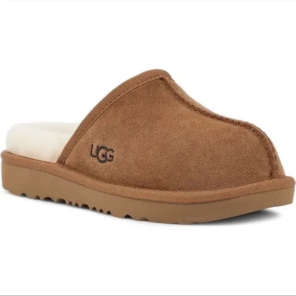 UGG Suede Leather Keegan Slide Slipper Shoes Chestnut Little Kids NWT AUTHENTIC