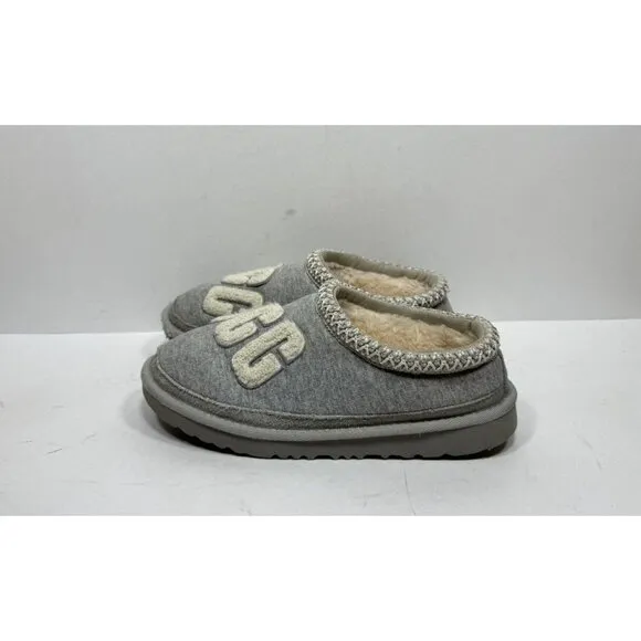 Ugg Tasman Fur Jersey Cozy Slippers Kids Size 4 Shoes Slip On Grey