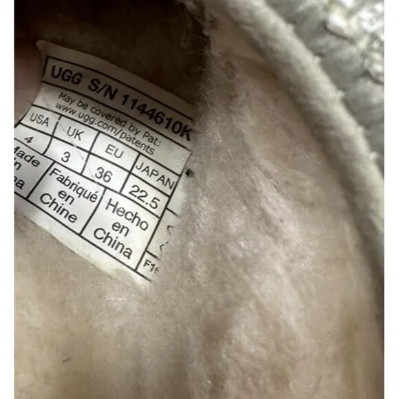 Ugg Tasman Fur Jersey Cozy Slippers Kids Size 4 Shoes Slip On Grey