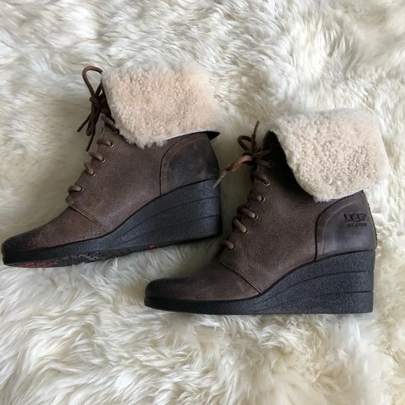 UGG waterproof shearling wedge booties