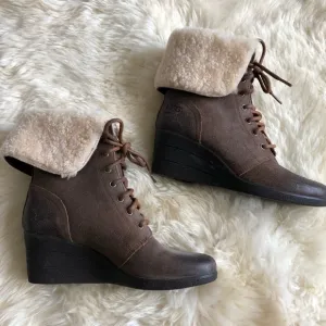 UGG waterproof shearling wedge booties