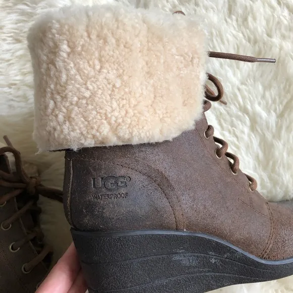 UGG waterproof shearling wedge booties