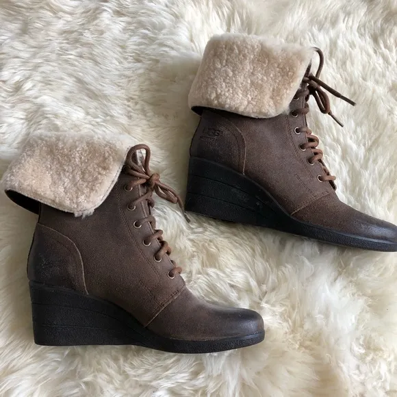 UGG waterproof shearling wedge booties