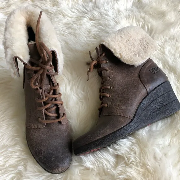 UGG waterproof shearling wedge booties