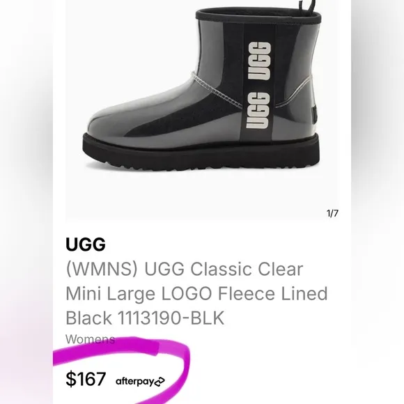 UGG Women’s Black/Clear Classic Mini Large LOGO Fleece Lined Boots/Bootie | NEW