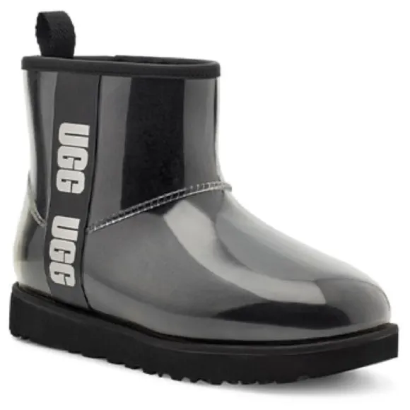 UGG Women’s Black/Clear Classic Mini Large LOGO Fleece Lined Boots/Bootie | NEW